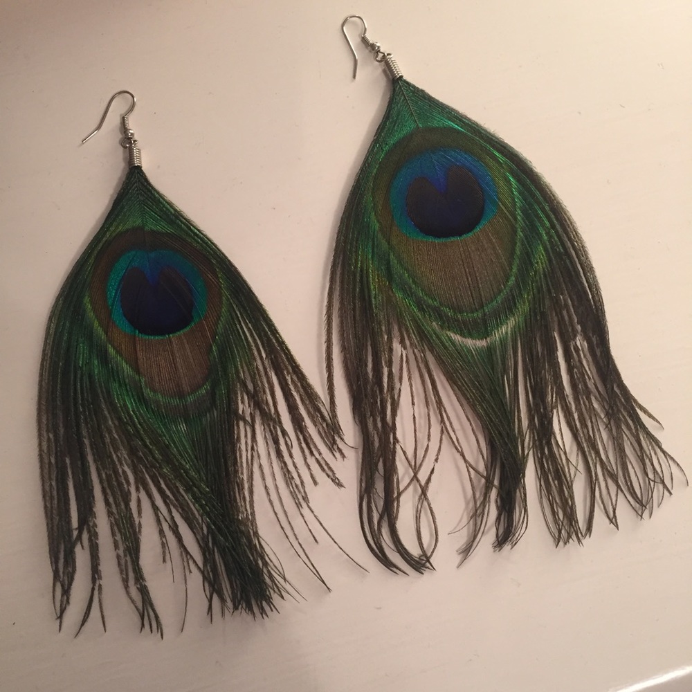 Genuine Peacock Feather Earrings